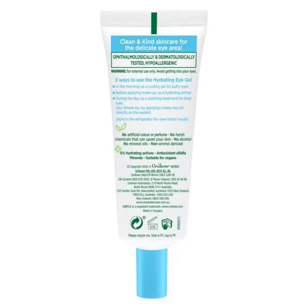 Simple Hydrating Eye Gel Water Boost Cruelty-free deep &Long lasting – 25ml